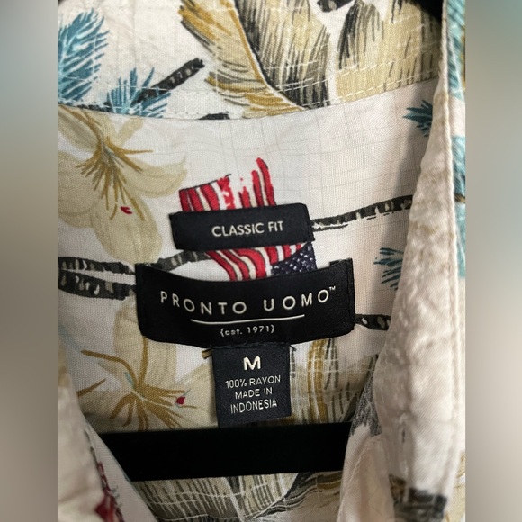Pronto Uomo, men size medium, classic fit Americana party shirt, cream color - Picture 5 of 5